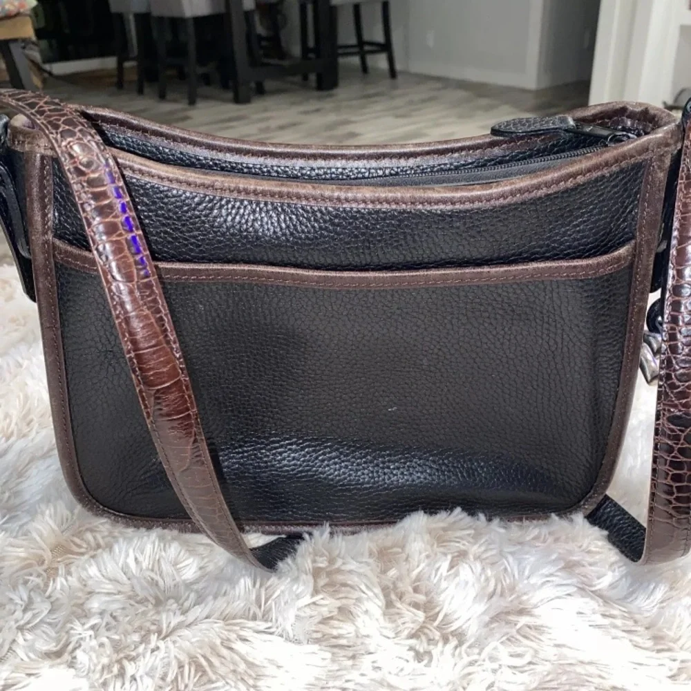 Brighton Black and Brown Shoulder Bag with Crocodile Embossed Panel